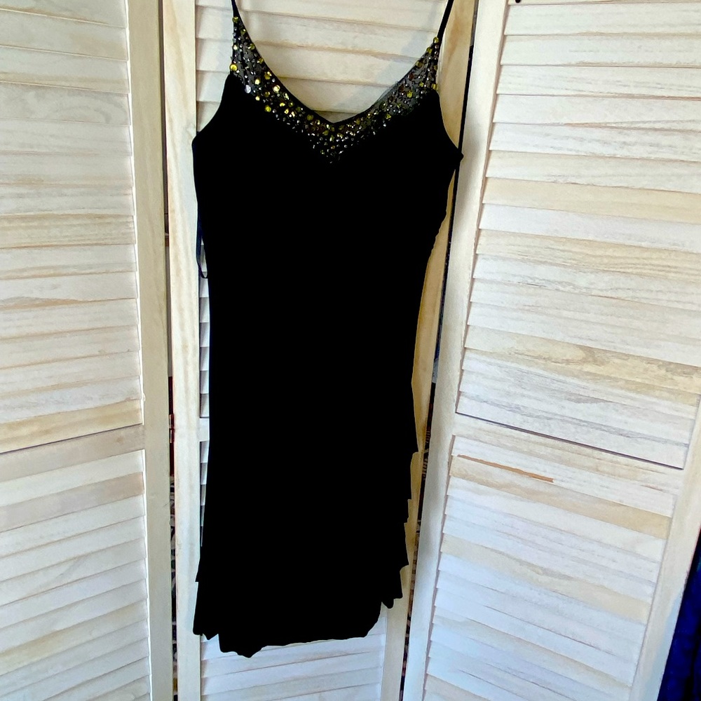Party dress little black ruffled front sequins breast line dress